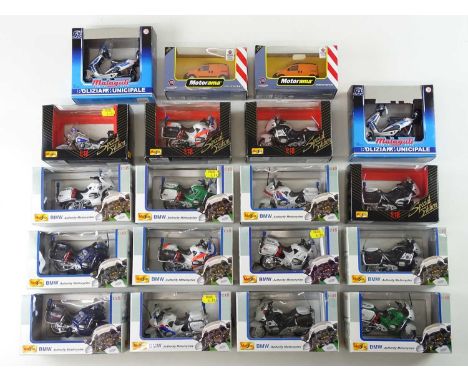 A large quantity of diecast motorbikes mostly 1:18 scale police examples by MAISTO and others together with a pair of 1:43 sc