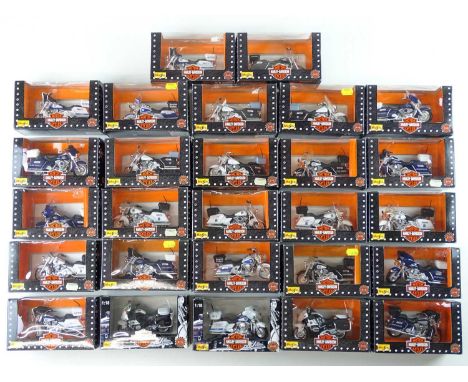 A fleet of MAISTO 1:18 scale Harley Davidson motorbikes - mostly police examples - VG in G/VG boxes (27)