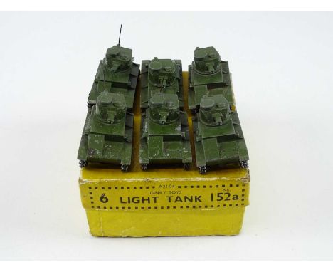 A DINKY pre-war 152a Light Tank trade box complete with six examples of the model, box dated 9/39 - F/G in F/G trade box
