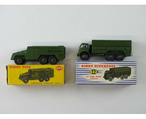 A DINKY 622 10-ton Army Truck together with a 677 Armoured Command Vehicle - G/VG in G boxes (2)