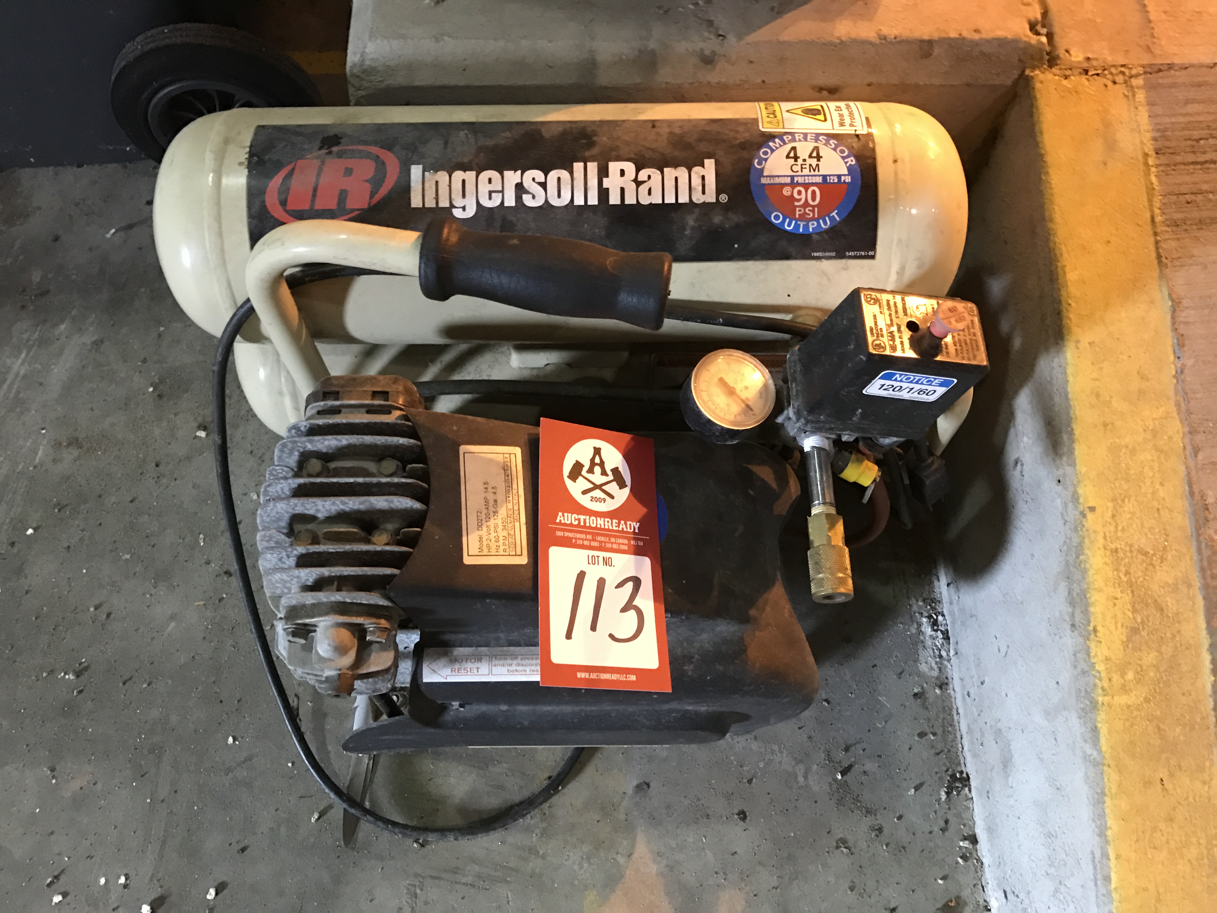 Air Compressor, Ingersoll Rand model DD2T2, 2 HP, 4.4 CFM, max. pressure 125 PSI