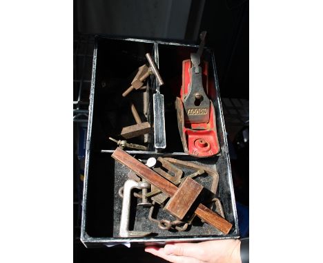 A wooden box &amp; contents of vintage tools. Collection only 