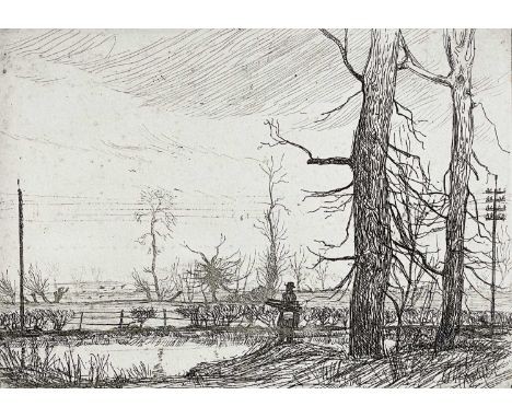 Bernard Howell LEACH (1887-1979) Standing Man by a River  Etching19.5 x 13.5 cm