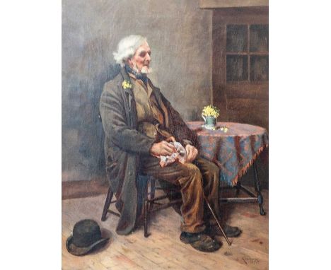 English School Victorian Portrait Seated gentleman with floral button-hole  Oil on canvasSigned lower left, possibly Emil Kra