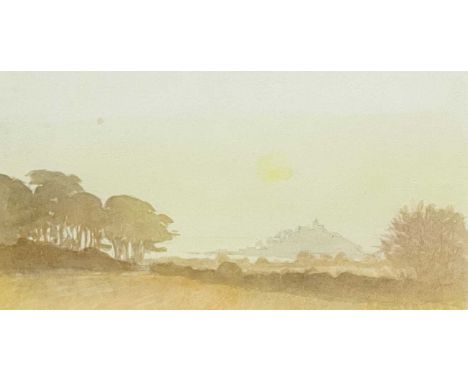 John MILLER (1931-2002) St. Michael's Mount   Gouache, facsimile signature, inscribed by Michael Truscott to verso, 19 x 35cm