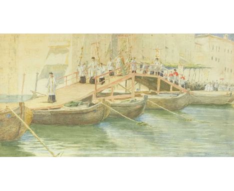 William Holt Yates TITCOMB (1859-1930) Corpus Christi Procession, Venice  Watercolour, signed, 35cm x 65cm, 55cm x 84cm inclu