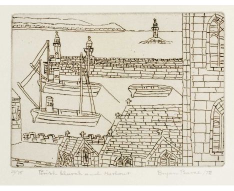 Bryan PEARCE (1929-2006) 'Parish Church and Harbour' from The Penwith Print Room Portfolio  EtchingLimited edition number 21 
