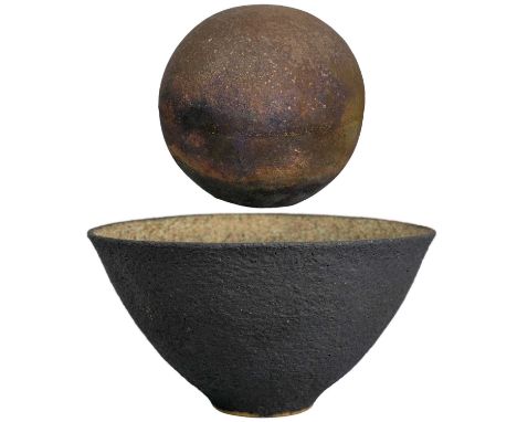 Bowl and Spherical Form Two raku-fired works  Each unsignedEach 10cm tall  The estate of Michael Beard. Ceramics expert with 
