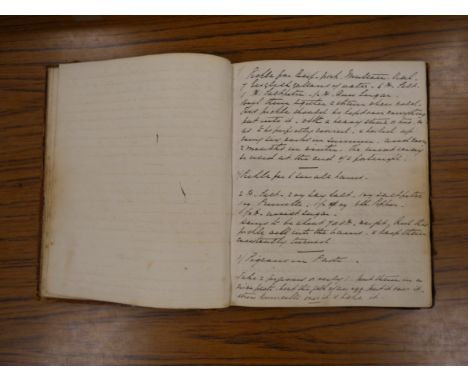 BRADDALL (?) MRS RALPH.&nbsp;Receipt Book. Manuscript cookery recipe book. Quarto. Well worn calf. From 1862. 