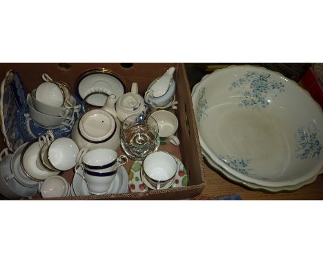 Imperial china part tea service, blue and white plates etc and two large wash bowls 