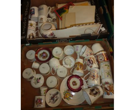 Commemorative beakers, Royal Worcester Evesham ramekins etc (two boxes) 