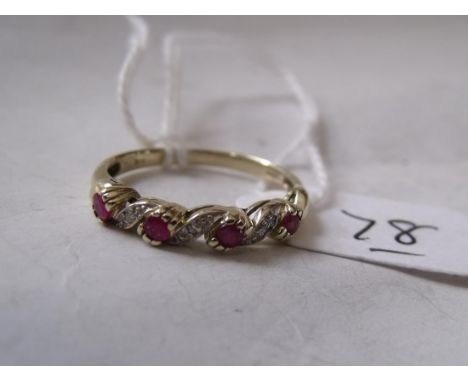 9ct ruby & diamond band ring approx size 'P'   