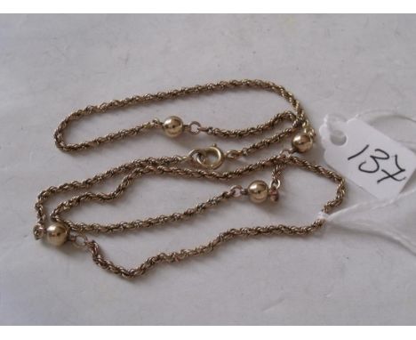 A 9ct rope twist and ball set neck chain 18" long 7.9g  