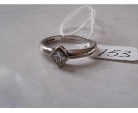 18ct white gold princess cut solitaire diamond ring approx size 'R'      