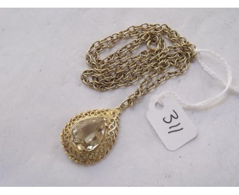 Gold mounted citrine pendant on gold chain 11.9g   