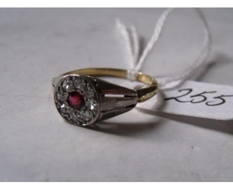Antique circular 18ct gold ruby & diamond cluster ring  approx size 'M'       