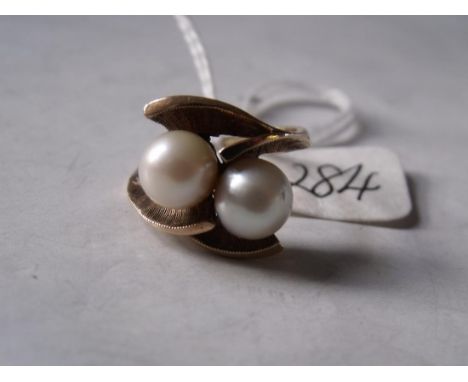 Gold double pearl set dress ring approx size 'M'   