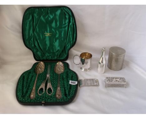 Victorian plated berry spoon set a plated   pepperette, silver card case       