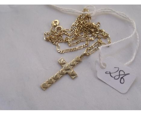 9ctheart engraved cross on 9ct fancy link chain 5.3g   
