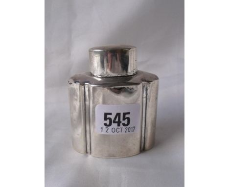 Tea caddy of shaped oval section 3" high  Sheff 1913 by HA    50g      