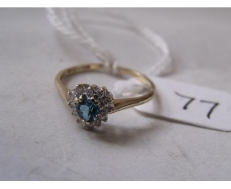 9ct blue topaz & diamond heart shaped ring approx size 'O'  