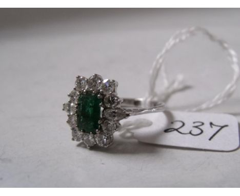 GOOD 14CT WHITE GOLD EMERALD & diamond set cluster ring approx size 'L'    