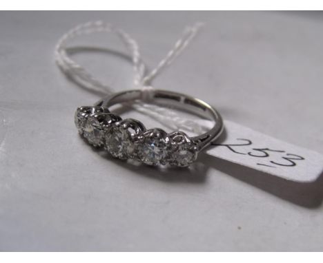 18CT WHITE GOLD AND PLATINUM FIVE STONE DIAMOND ring total carat weight  1.40 approx size 'N'  