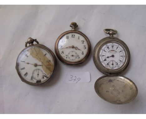 Continental silver cased pocket watch with Turkish chapter ring also 2 others     