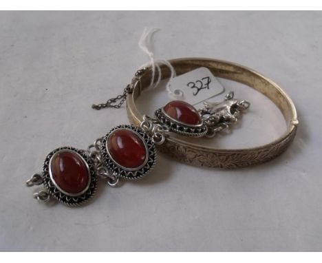 Silver stone set bracelet & a silver bangle    