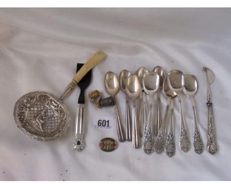 Plated tea spoons, Georg Jensen spoon etc    