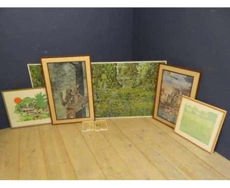 Contemporary framed and glazed print "Grand Hotel" signed and numbered lower right, a pair of small oriental framed and glaze