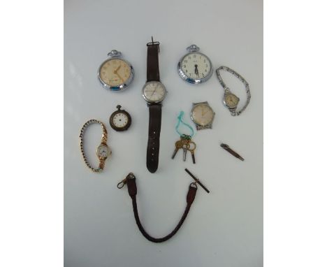 A lady's 9ct gold wristwatch, Excalibur, the silvered dial with black Arabic numerals, on a gold-plated flexi-link strap; two