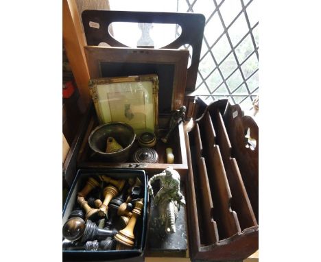 A miscellaneous collection to include a writing box with marquetry inlay containing a small gilt framed pencil study of a sea