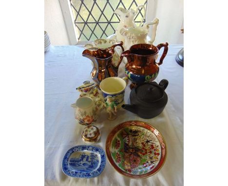 A Coalport jug and basin, both with painted floral sprigs and sprays and relief moulded floral decoration, the jug with print