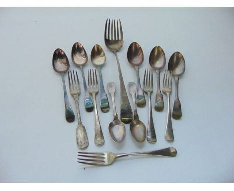 A miscellaneous collection of Fiddle and Old English pattern cutlery, various makers, London, 1794 - 1850, comprising: six de