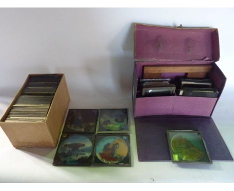 Approximately fifty five glass magic lantern slides detailing subjects to include early photographic views of America, The Ho