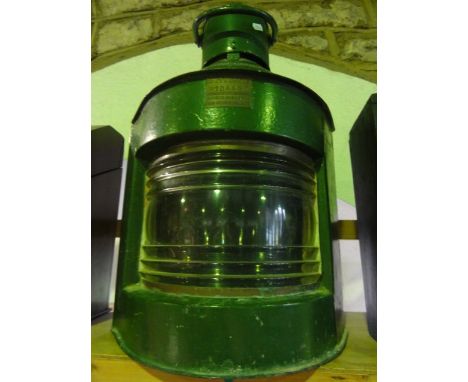 A good quality ships starboard lantern with all over industrial green painted finish, bearing stamped plaque - Netlorite P104