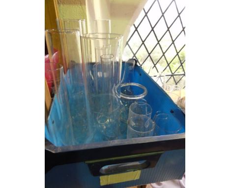 A selection of mostly continental clear glass oil lamp chimneys to include Danish cylindrical examples, other Austrian exampl