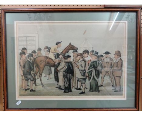 A late 19th century coloured lithograph showing a scene at New Market races 1885 and including the Prince of Wales - Vanity F