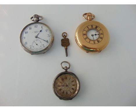 A George V silver open-faced pocket watch, Birmingham, 1927, the white enamelled dial with black Arabic numerals, subsidiary 