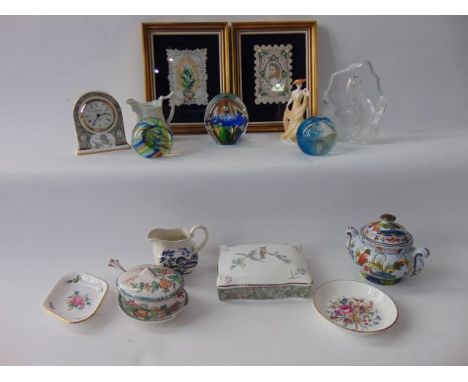 A collection of ceramics and glassware including a Coalport figure of April, a Wedgwood Humming Bird pattern box and cover an