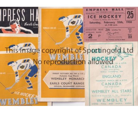 ICE HOCKEY     Joint issue 4 page advertising flyer for Canada v England 11/3/1939 and Canada v Wembley All Stars 16/3/1939, 
