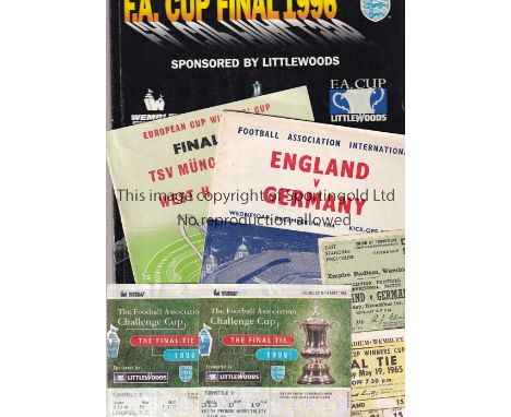 FOOTBALL PROGRAMMES / TICKETS      Three programmes and 4 tickets: 1996 FA Cup Final Liverpool v. Man. Utd. very slightly wor