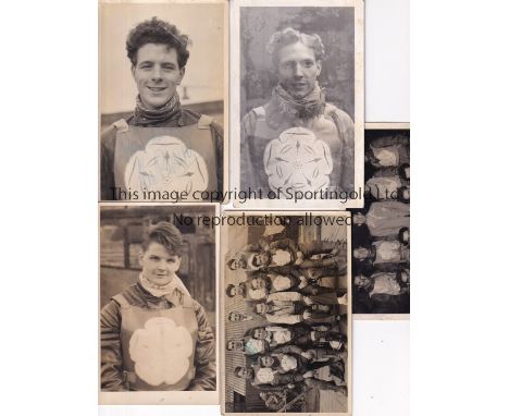 BRADFORD TUDORS SPEEDWAY     A postcards and 4 black &amp; white postcard size photographs from 1950's including 2 team group