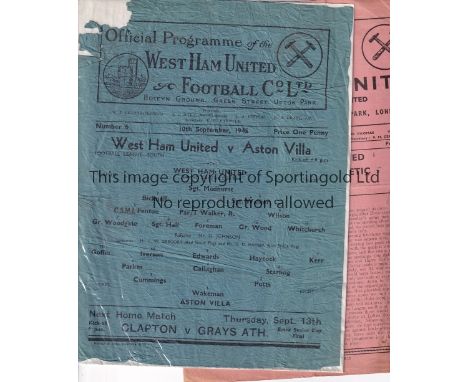 SUB-STANDARD PROGRAMMES     Thirty sub-standard programmes inc West Ham v Villa 45, 4 x Leyton Orient from the 50's with punc