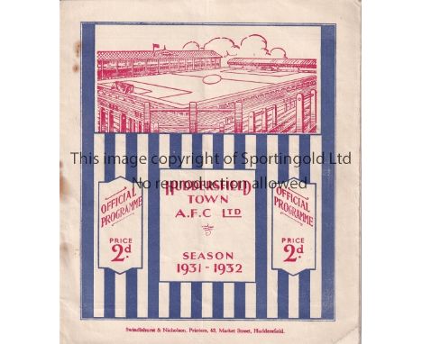 HUDDERSFIELD - ARSENAL 1931-32   Huddersfield home programme v Arsenal, 27/2/1932, Cup, Arsenal reached the Final, losing to 