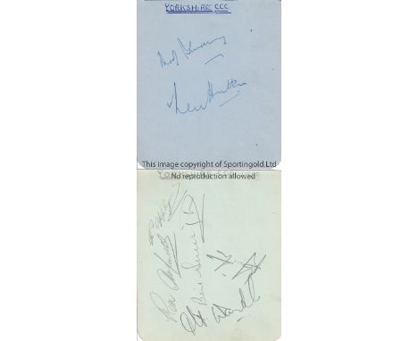 YORKSHIRE SIGNATURES     Seven Yorkshire County Cricket Club signatures from 1950 written on 2 blank cards. Signatures includ