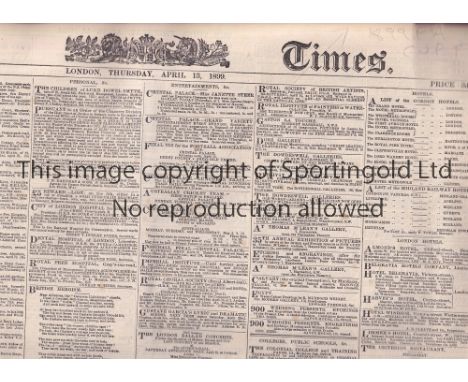 F.A. CUP FINAL NEWSPAPERS      Three full ex-binder issues of The Times, 29/4/1901 with a match report of the Tottenham  v Sh