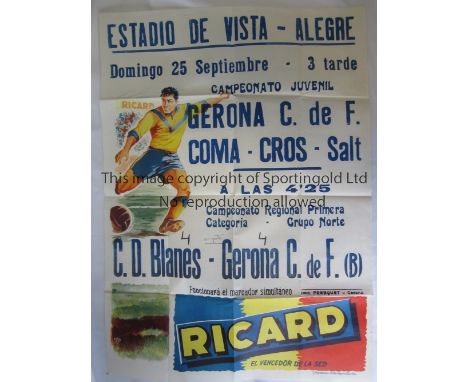 GIRONA FC    Large lithograph poster for Youth matches at Vista Stadium - Alegre v. Coma Cros Salt and C.D. Blames 25th Septe