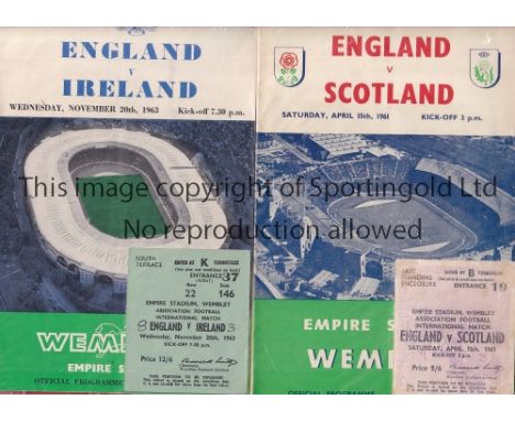 ENGLAND PROGRAMMES &amp; TICKETS     Fifteen in total v. Scotland 1961 score on ticket, Ireland 1963 score on ticket, West Ge